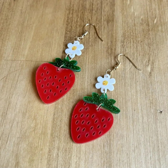 Unbranded Jewelry - Strawberry Glitter Dangle Stud Cutout Earrings Unbranded | Coquette | Cottage